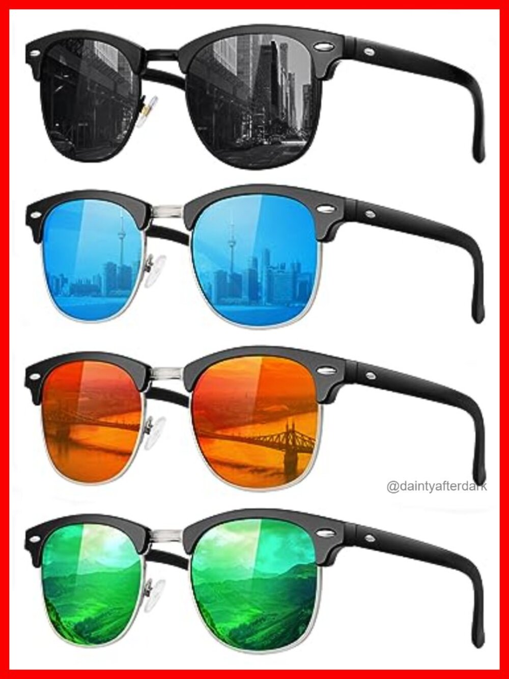 Polarized Retro Semi Rimless Sunglasses 100% UV Protection for Men and Women